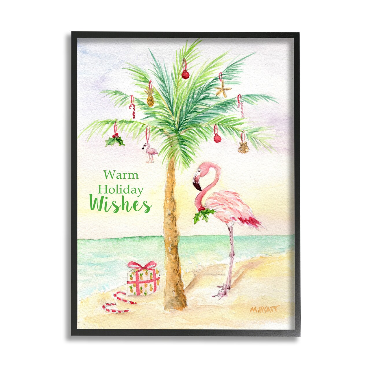 Stupell Industries Tropical Flamingo Christmas Framed Giclee Art